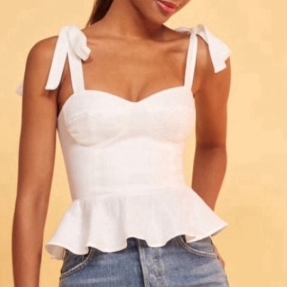Reformation Kassi Linen Ruffle Tie Top White - Picture 3 of 8